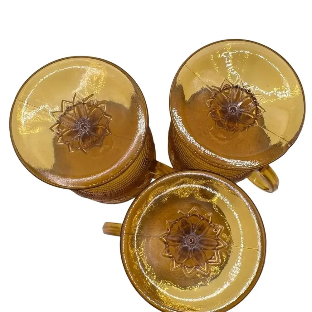 VTG Set of 3 70's Indiana Amber Glass Tiara Sandwich Goblet Mug Wine Water
